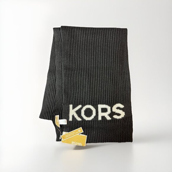 MICHAEL KORS Fisherman's rib knit women's winter scarf -BLACK - Picture 2 of 8